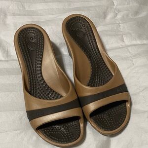 CROCS Women's Brown and tan wedges